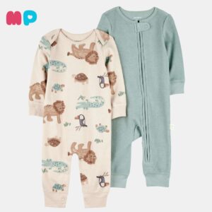 Set de Pijamas Bebé 2 Piezas – Estampado Animales + Verde