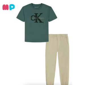 Conjunto Bebé Verde Calvin Klein Camiseta + Pantalón Beige